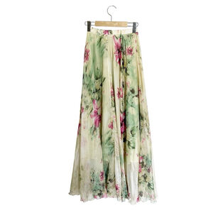 •NEW• Flowy Sheer Women's Chicwish Green & Pink Floral Maxi Skirt Size XS